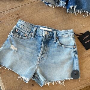 MOTHER Light Wash Distressed Denim Shorts